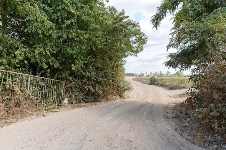Ulla Anne Giesen Fotografie – Dokumentarfotografie Raum Nordrhein-Westfalen – Bereich Arbeit - Abbildung: RHEIN-SIEG-KREIS, Bornheim, Kiesgewinnung, Piste, Straße, Naturschutzgebiet
